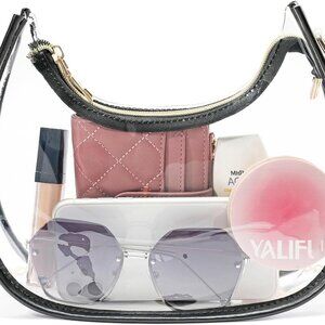Black Transparent Stadium Clear Bag Small Crescent Underarm Purse for Women, Zip